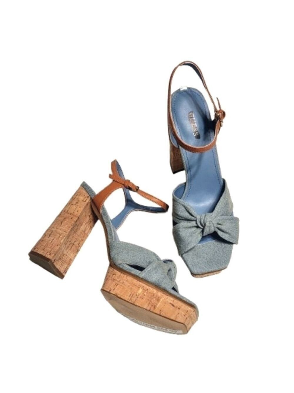 Guess Roslynn Denim Platform Sandals Blue Size 9.5 Medium